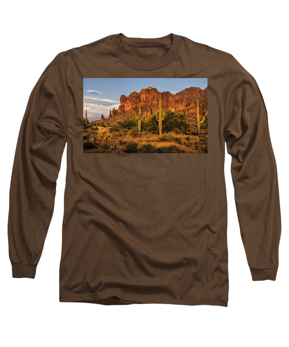 Sunset Long Sleeve T-Shirt featuring the photograph The Superstitions at Sunset by Saija Lehtonen