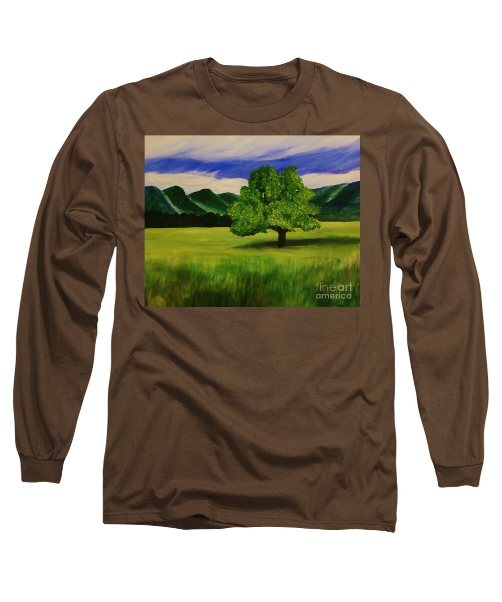 Tree Long Sleeve T-Shirt featuring the painting Tree in a Field by Christy Saunders Church