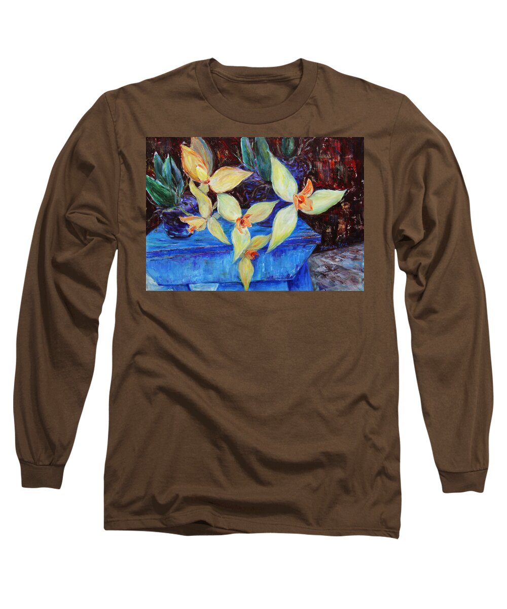 Still Life Long Sleeve T-Shirt featuring the painting Triangular Blossom by Xueling Zou