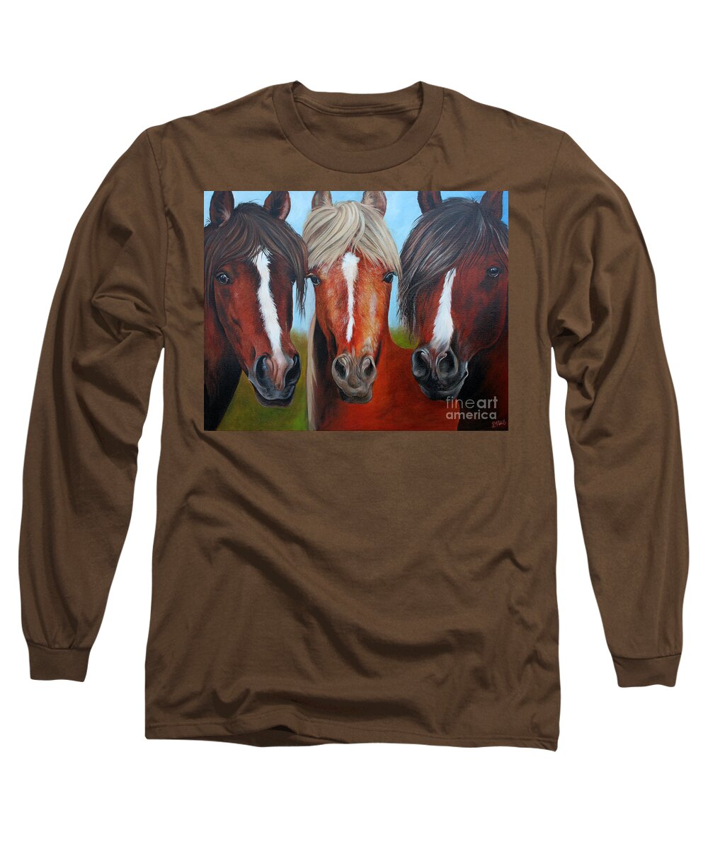 Horse Long Sleeve T-Shirt featuring the painting Trio by Debbie Hart