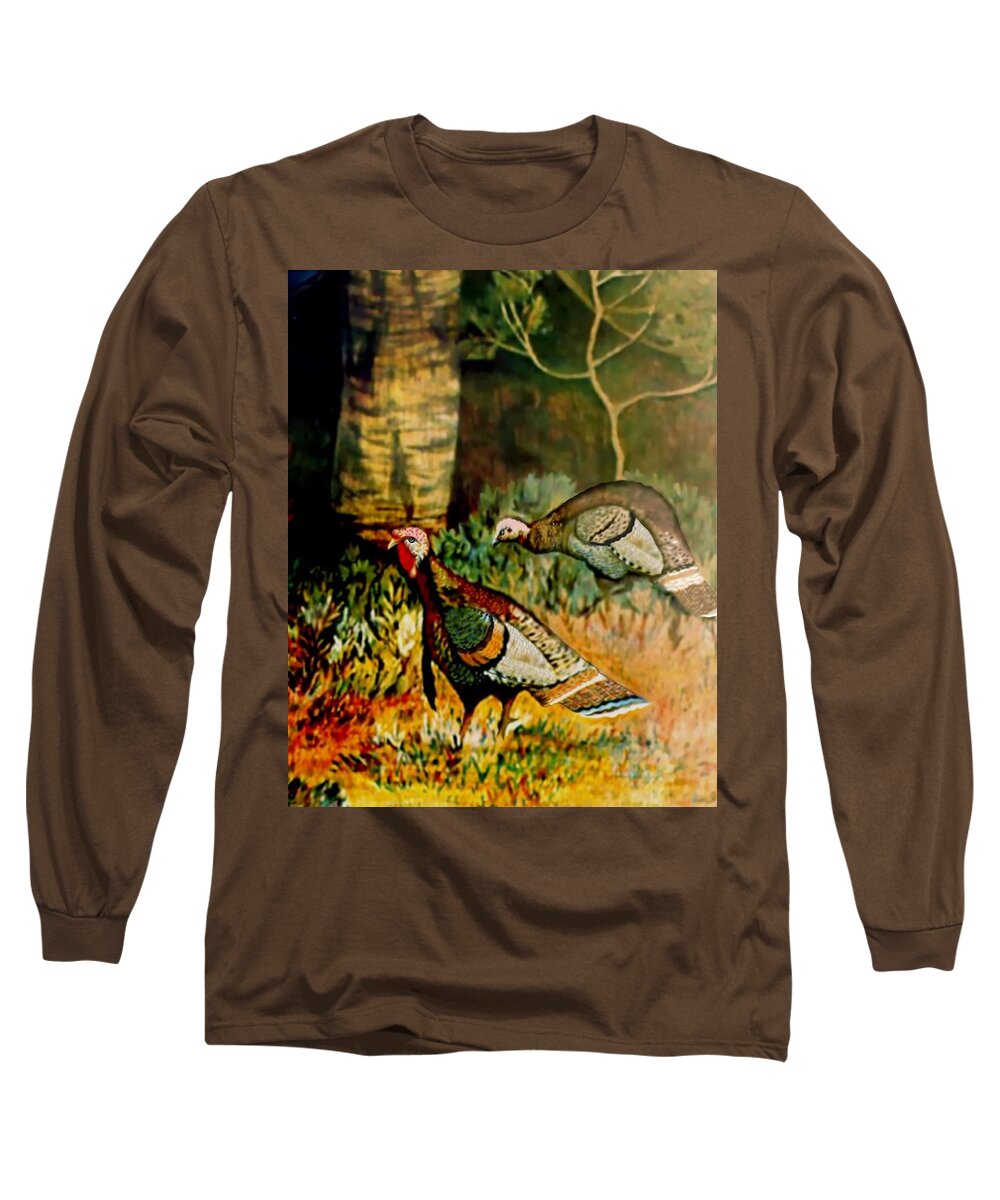 Turkey Long Sleeve T-Shirt featuring the drawing Turkey by Anthony Seeker