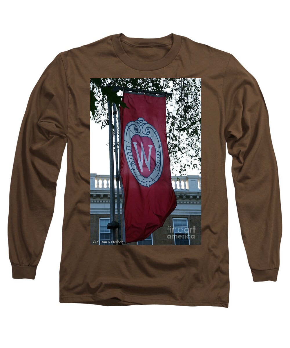 University Wisconsin Long Sleeve T-Shirt featuring the photograph UW Flag by Susan Herber