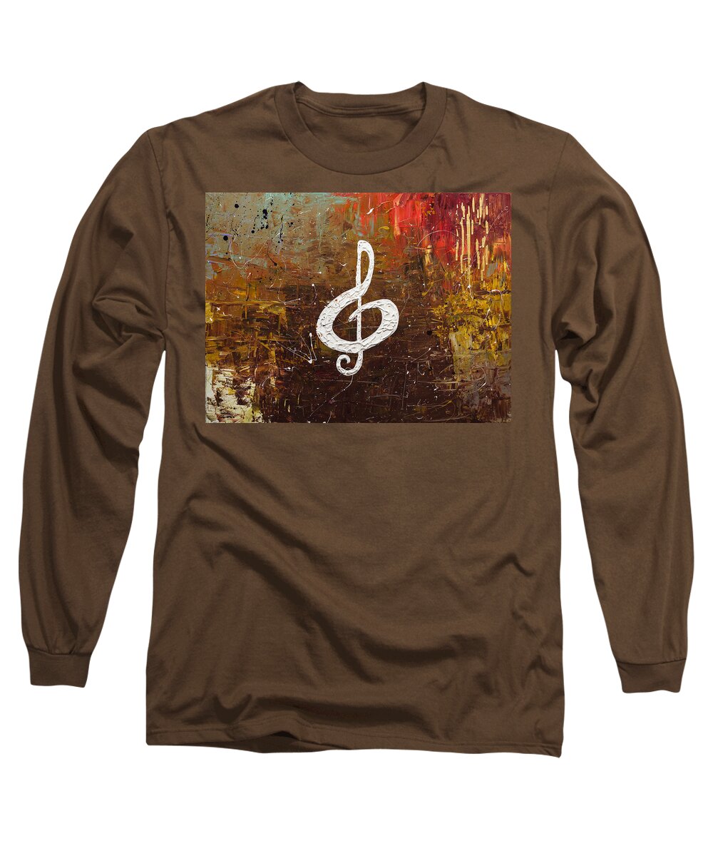 Music Abstract Art Long Sleeve T-Shirt featuring the painting White Clef by Carmen Guedez