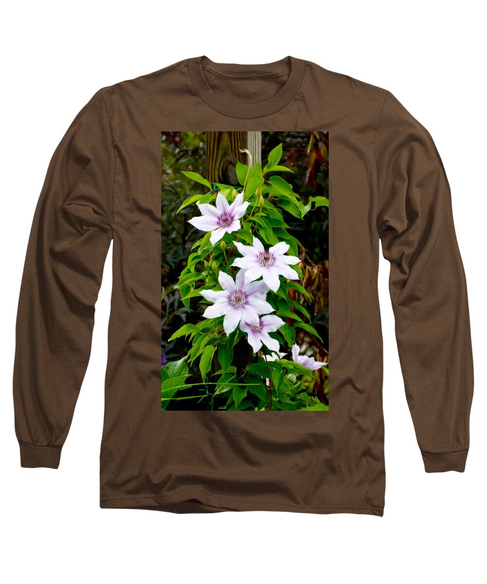 White With Purple Flower Long Sleeve T-Shirt featuring the photograph White with purple flowers 2 by Tracy Winter