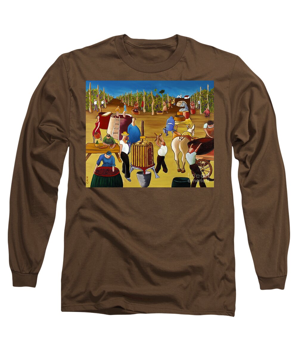 Mediterranean Canvas Art Long Sleeve T-Shirt featuring the painting Wine Pressing 2 by William Cain