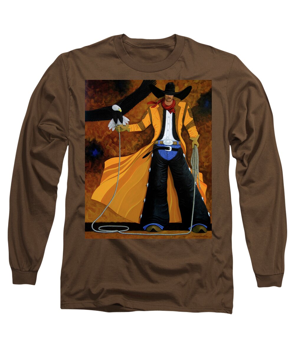 Original Cowboy American Long Sleeve T-Shirt featuring the painting Wings Of The West by Lance Headlee