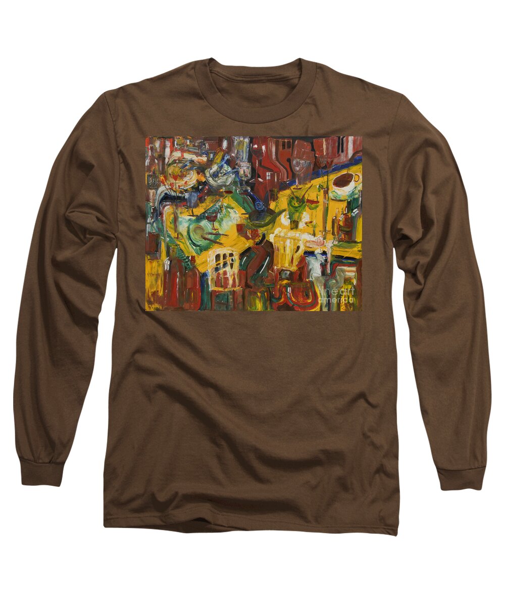 Dinner Table Long Sleeve T-Shirt featuring the painting With Coffee To Follow by James Lavott