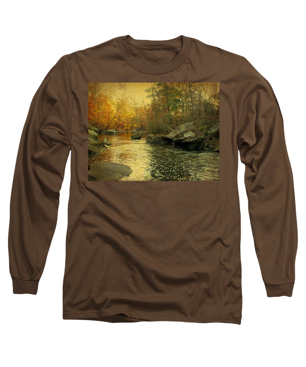 Creek Long Sleeve T-Shirt featuring the photograph A Golden Autumn at the Unami by Carol Senske