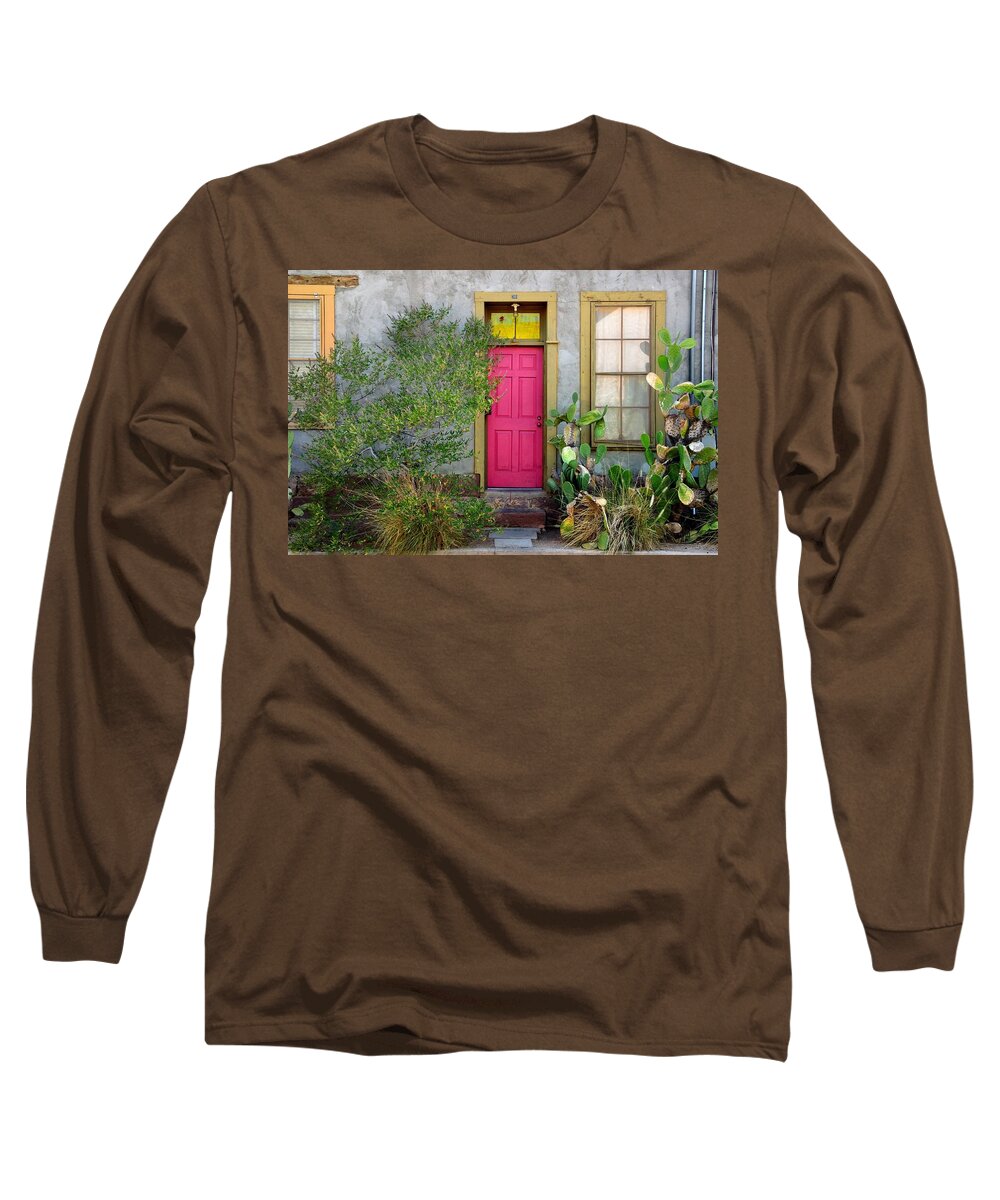  Long Sleeve T-Shirt featuring the photograph Barrio Door Pink and Gray by Mark Valentine