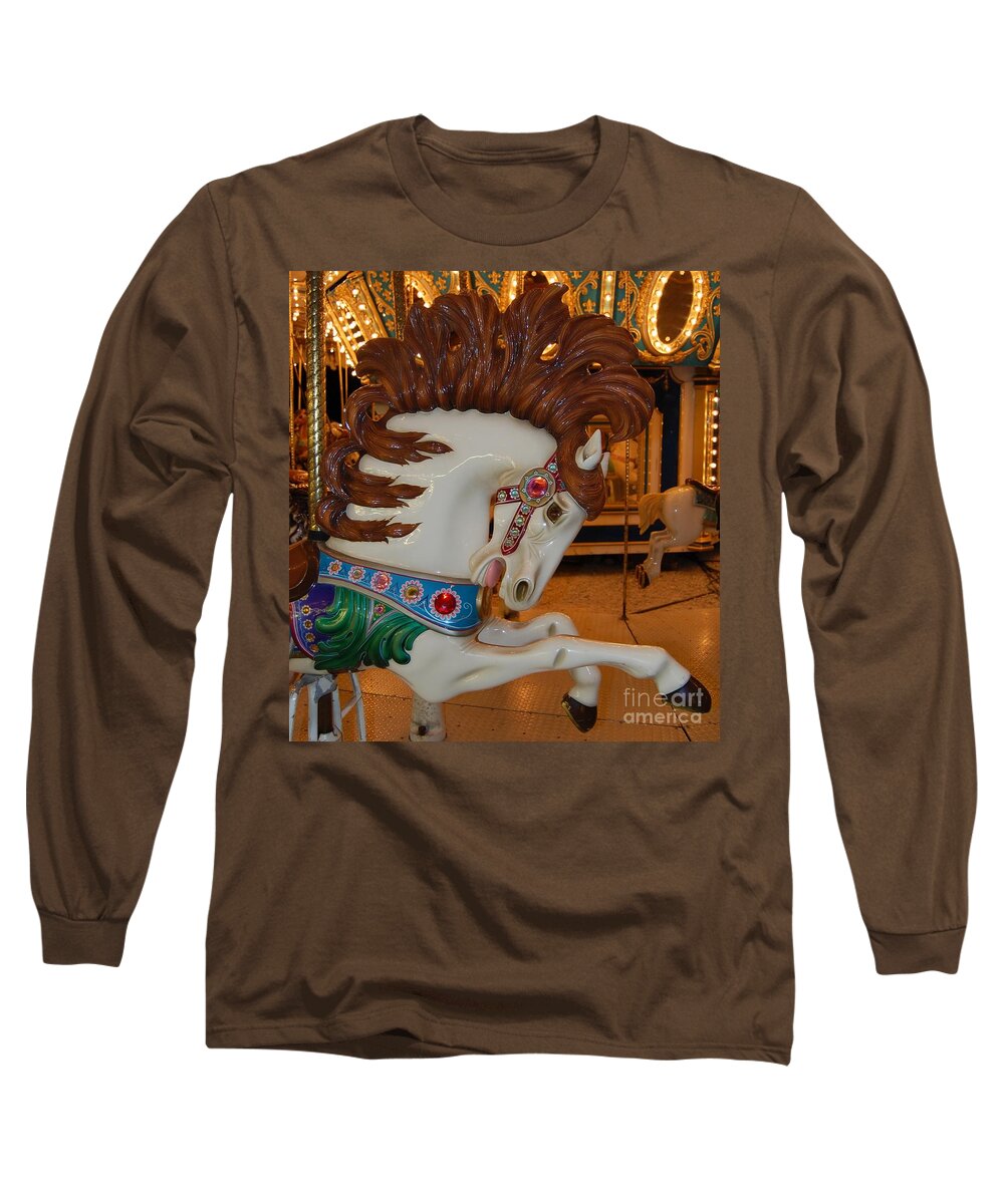 Carousel Long Sleeve T-Shirt featuring the photograph Carousel Horse Brown Mane by Patty Vicknair