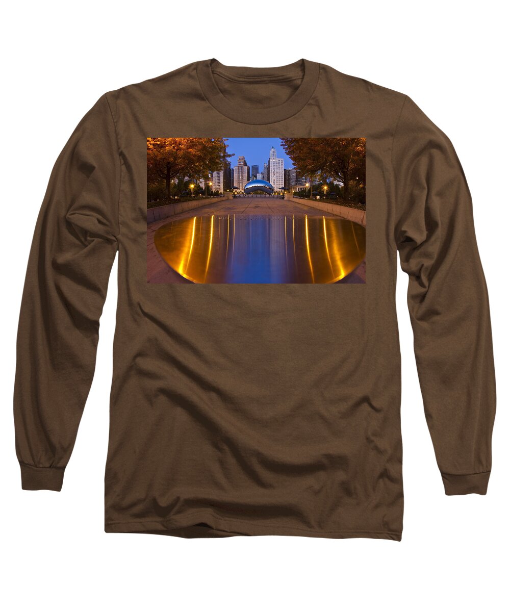 Cloudgate Long Sleeve T-Shirt featuring the photograph down the aisle toward Cloudgate by Sven Brogren