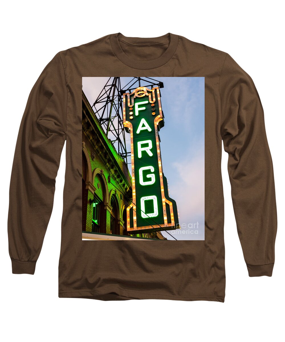 America Long Sleeve T-Shirt featuring the photograph Fargo Theatre Marquee at Night Photo by Paul Velgos