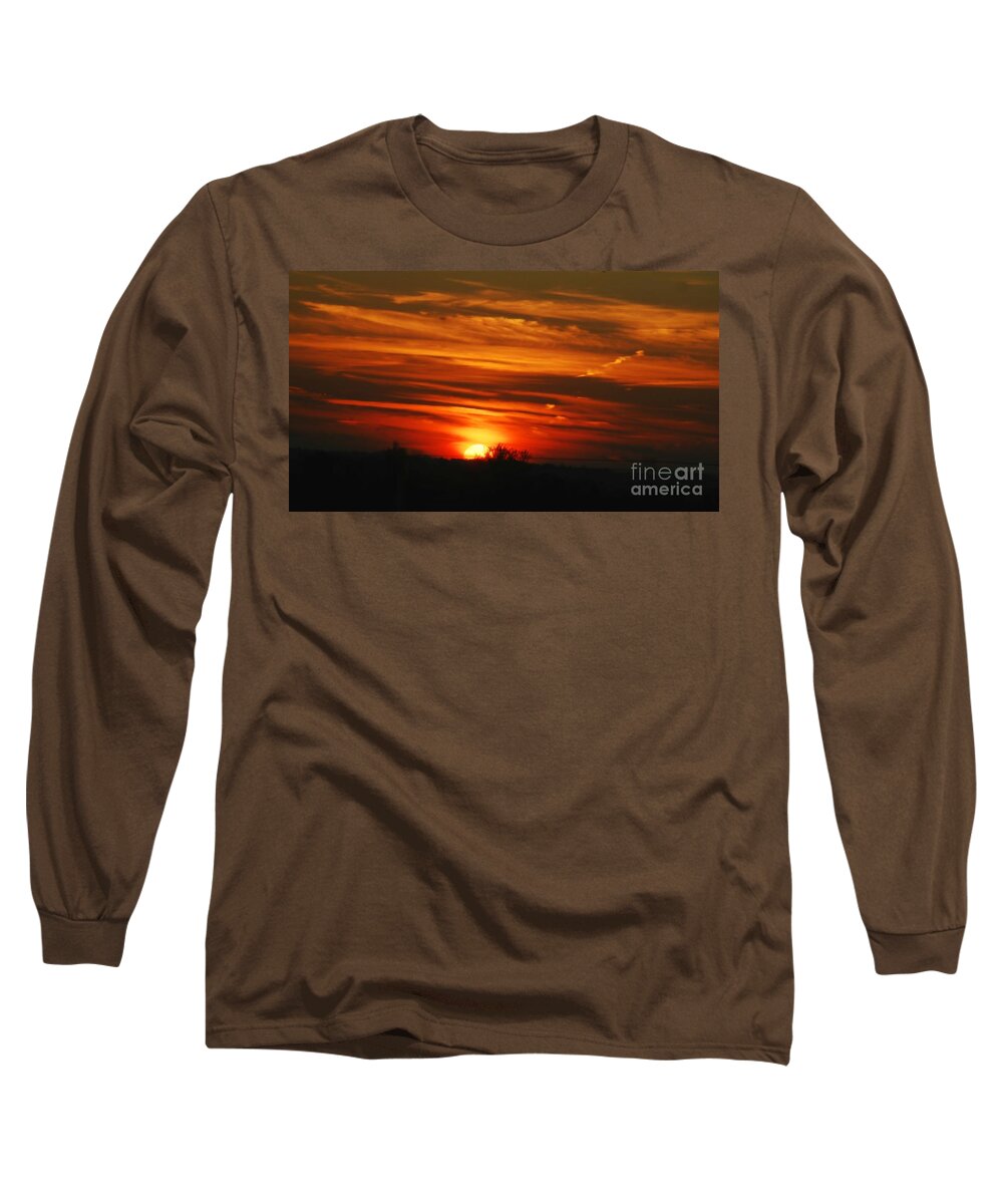 Landscape Long Sleeve T-Shirt featuring the photograph Hot Summer Night Sunset by Peggy Franz