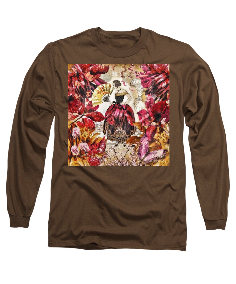 Jardin Des Papillons Long Sleeve T-Shirt featuring the mixed media Jardin des Papillons by Mo T