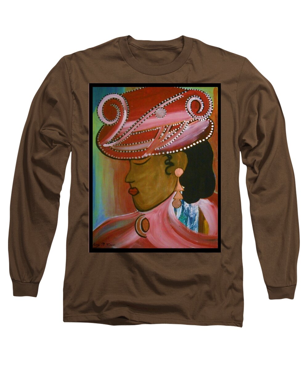 Closed Eyes Long Sleeve T-Shirt featuring the painting Lady in Pink by Kelly M Turner