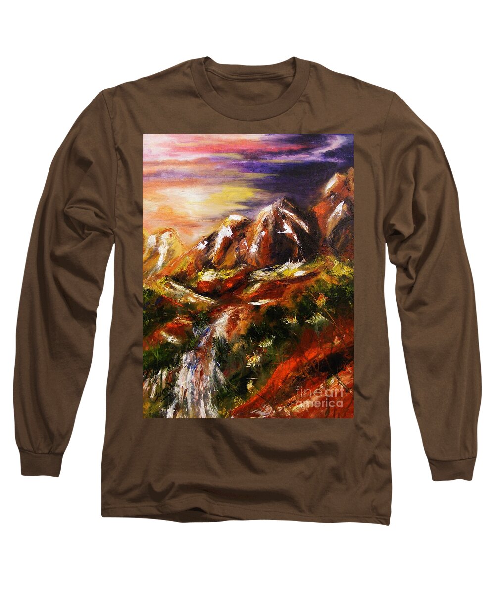 Landscape Long Sleeve T-Shirt featuring the painting Magical Morn by Karen Ferrand Carroll