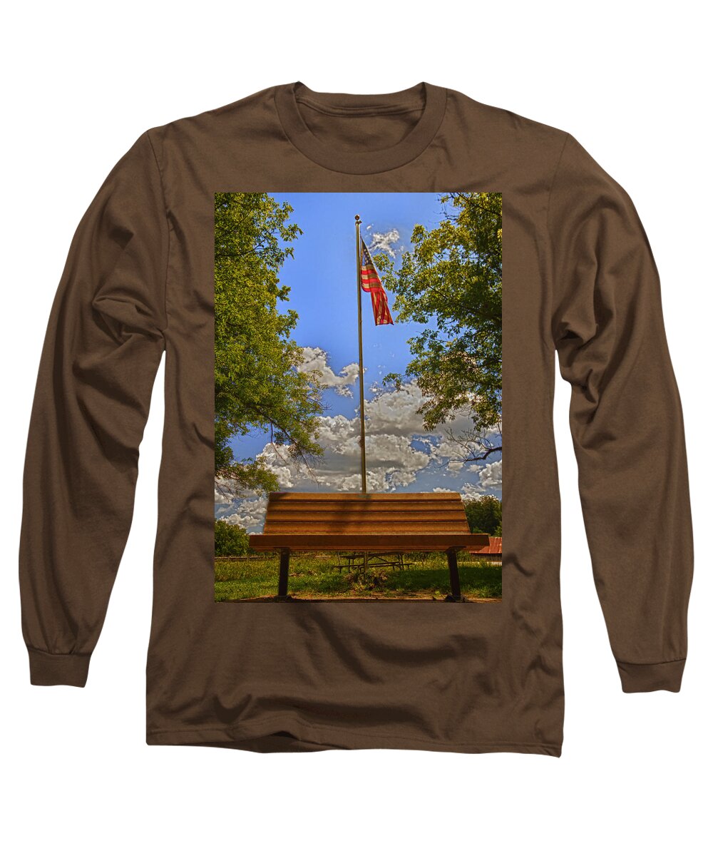 Flag Long Sleeve T-Shirt featuring the photograph Old Glory Bench by Bill and Linda Tiepelman