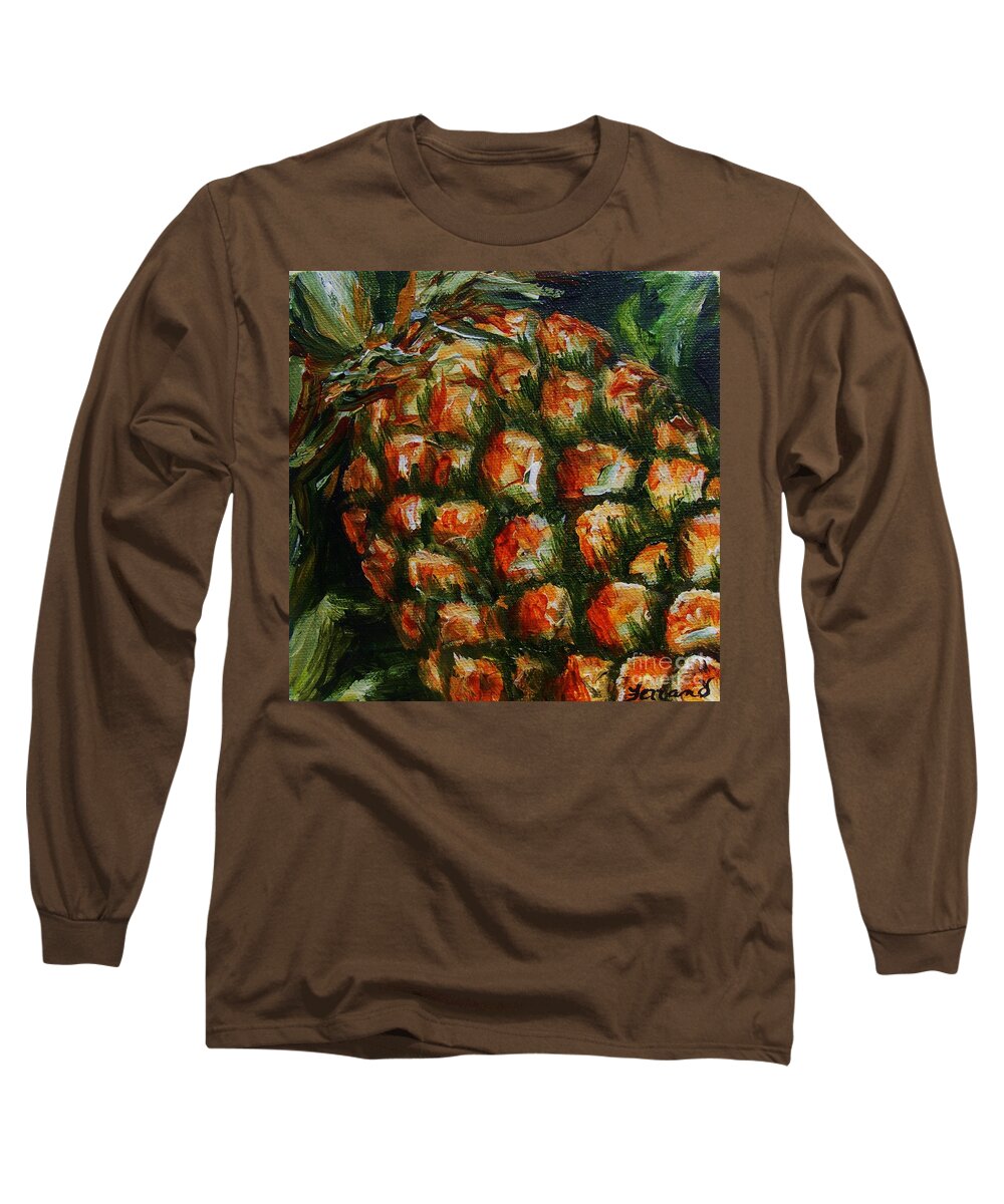 Fruit Long Sleeve T-Shirt featuring the painting Pineapple by Karen Ferrand Carroll