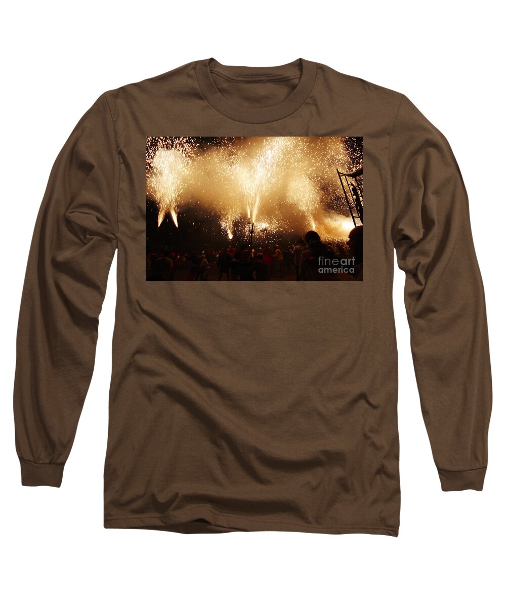 Fuego Long Sleeve T-Shirt featuring the photograph Sparks rain by Agusti Pardo Rossello