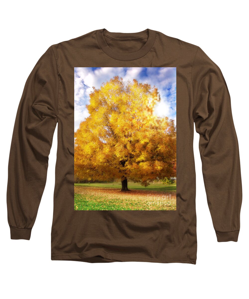 Fall Long Sleeve T-Shirt featuring the digital art The Golden Tree by Lisa Lambert-Shank
