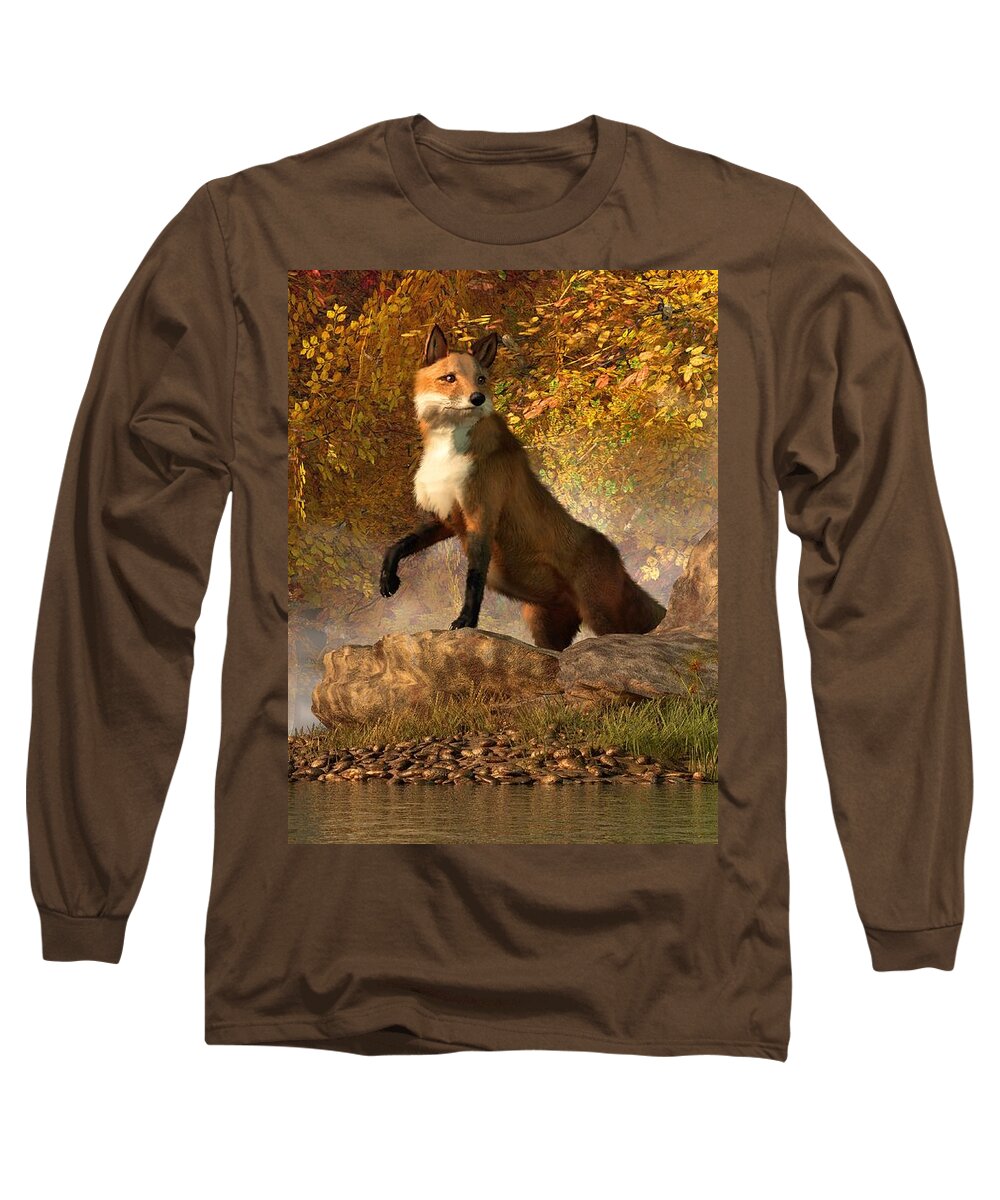 Fox Long Sleeve T-Shirt featuring the digital art Vixen by the River by Daniel Eskridge