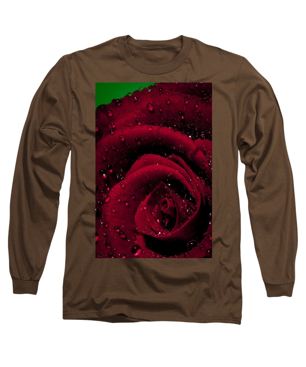 Abstract Long Sleeve T-Shirt featuring the photograph Wet rose by Nathan Wright