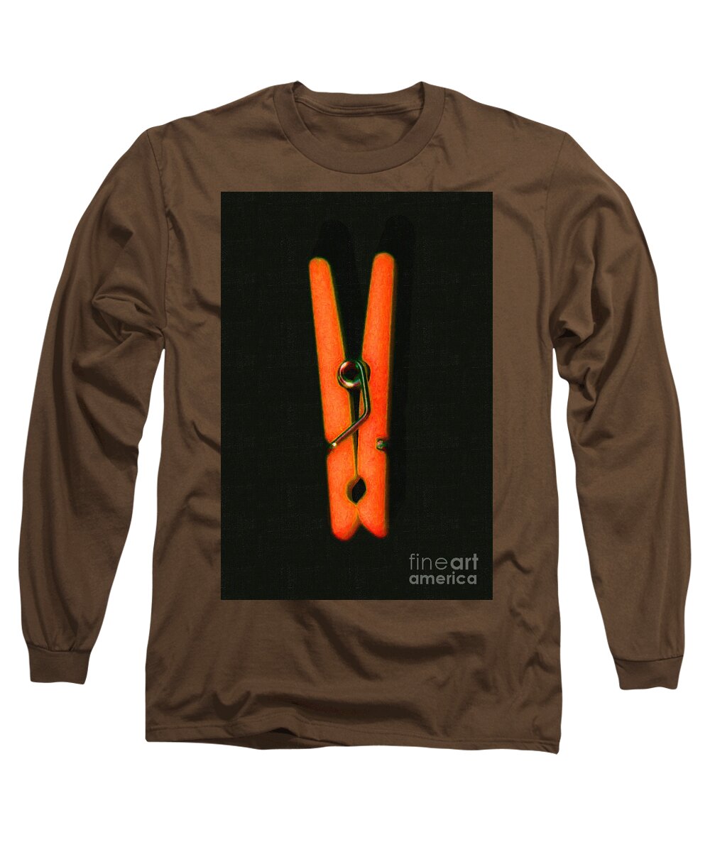 Andy Warhol Long Sleeve T-Shirt featuring the photograph Whimsical Clothespin Pop Art . Painterly . Dark Version by Wingsdomain Art and Photography