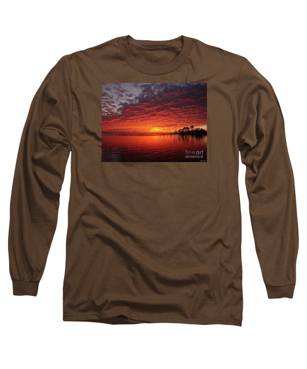 20110205 Long Sleeve T-Shirt featuring the photograph 0205 Awesome Sunset Colors on Santa Rosa Sound by Jeff at JSJ Photography