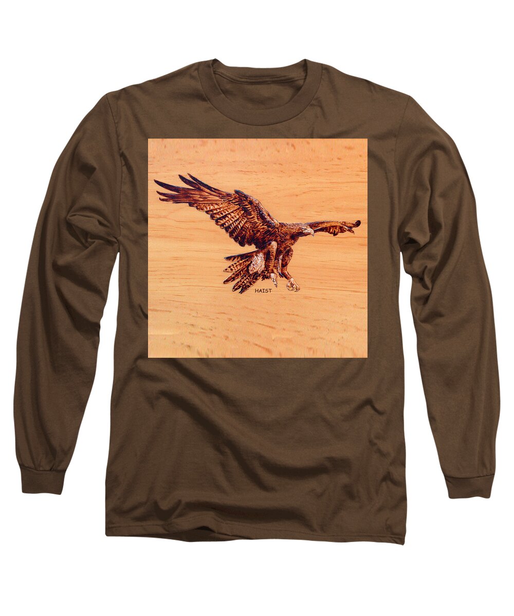 Eagle Long Sleeve T-Shirt featuring the pyrography Golden Eagle #3 by Ron Haist