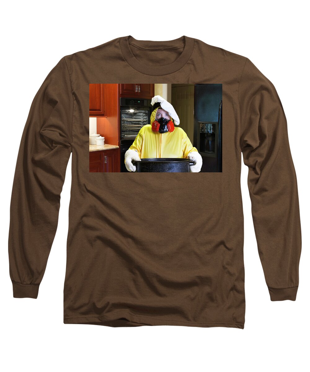 Burning Long Sleeve T-Shirt featuring the photograph Kitchen disaster with HazMat suit #1 by Karen Foley