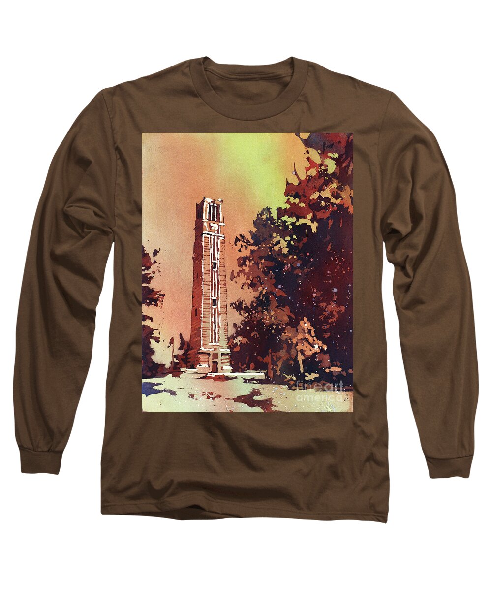 Art Prints Long Sleeve T-Shirt featuring the painting NCSU Bell-Tower #1 by Ryan Fox