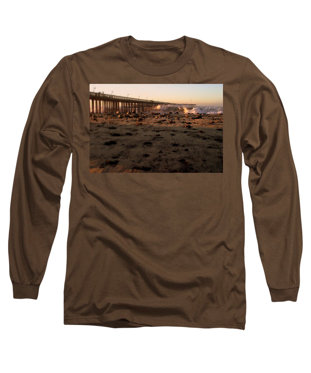 Storm Long Sleeve T-Shirt featuring the photograph Ocean Wave Storm Pier #1 by Henrik Lehnerer