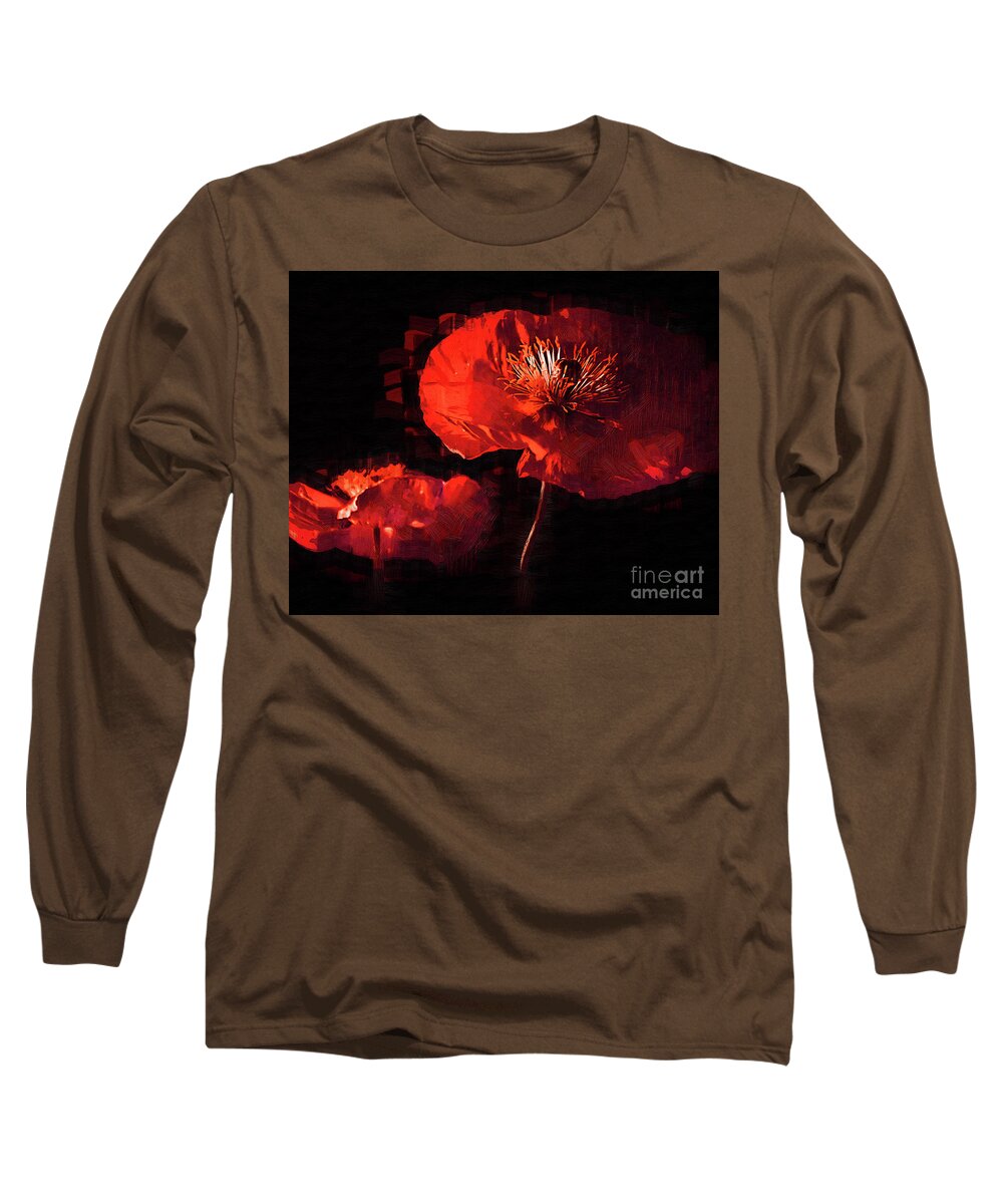 Botanical Long Sleeve T-Shirt featuring the digital art Two Red Poppies by Kirt Tisdale