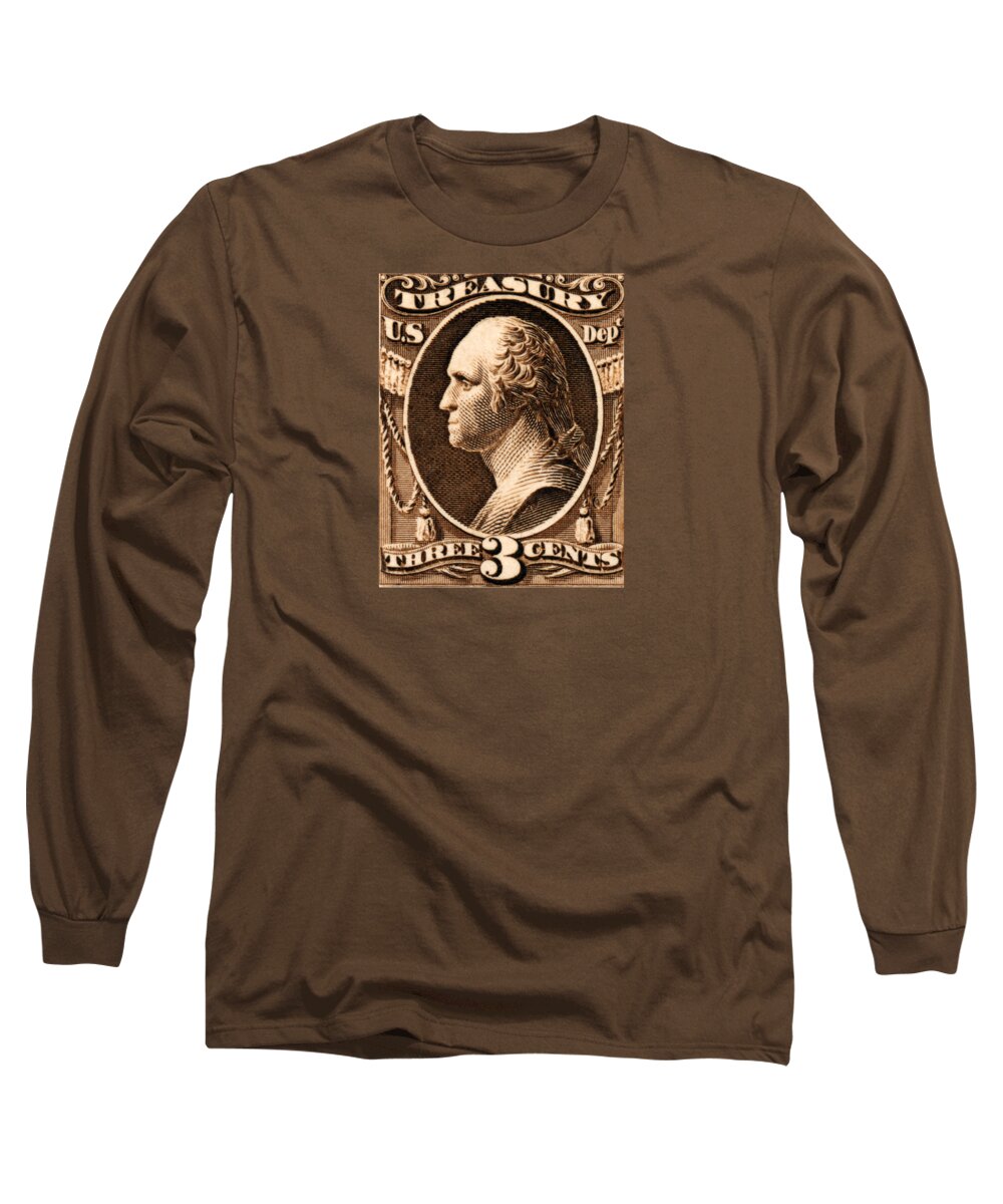 George Washington Long Sleeve T-Shirt featuring the painting 1875 George Washington Treasury Department Stamp by Historic Image