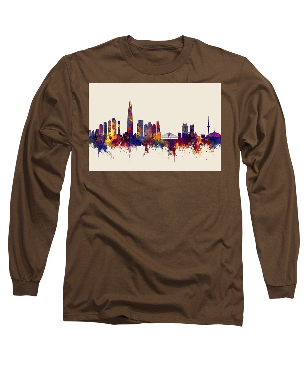 Seoul Long Sleeve T-Shirt featuring the digital art Seoul Skyline South Korea #3 by Michael Tompsett