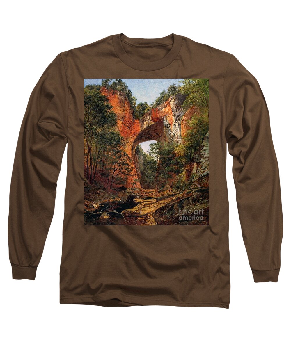 A Natural Bridge Long Sleeve T-Shirt featuring the painting A Natural Bridge in Virginia by David Johnson