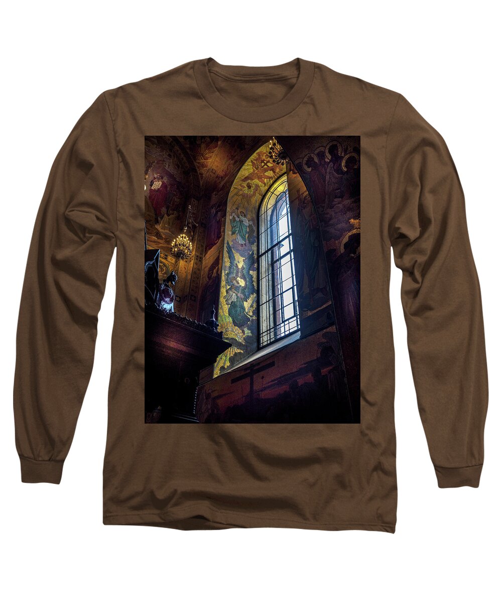 Europe Long Sleeve T-Shirt featuring the photograph A vignette of a church window. by Usha Peddamatham