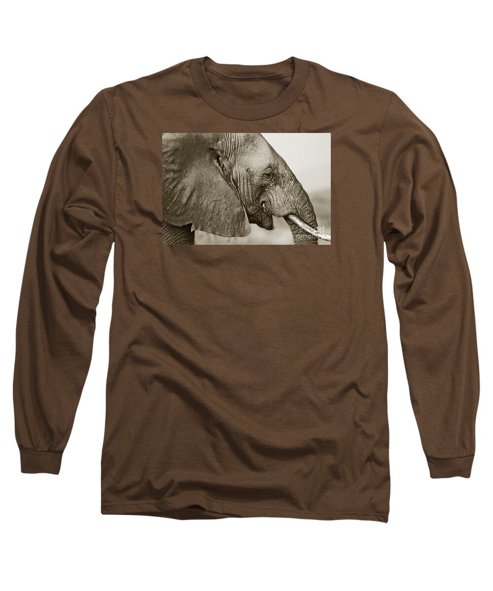 African Elephant Long Sleeve T-Shirt featuring the photograph African Elephant profile duotoned by Liz Leyden