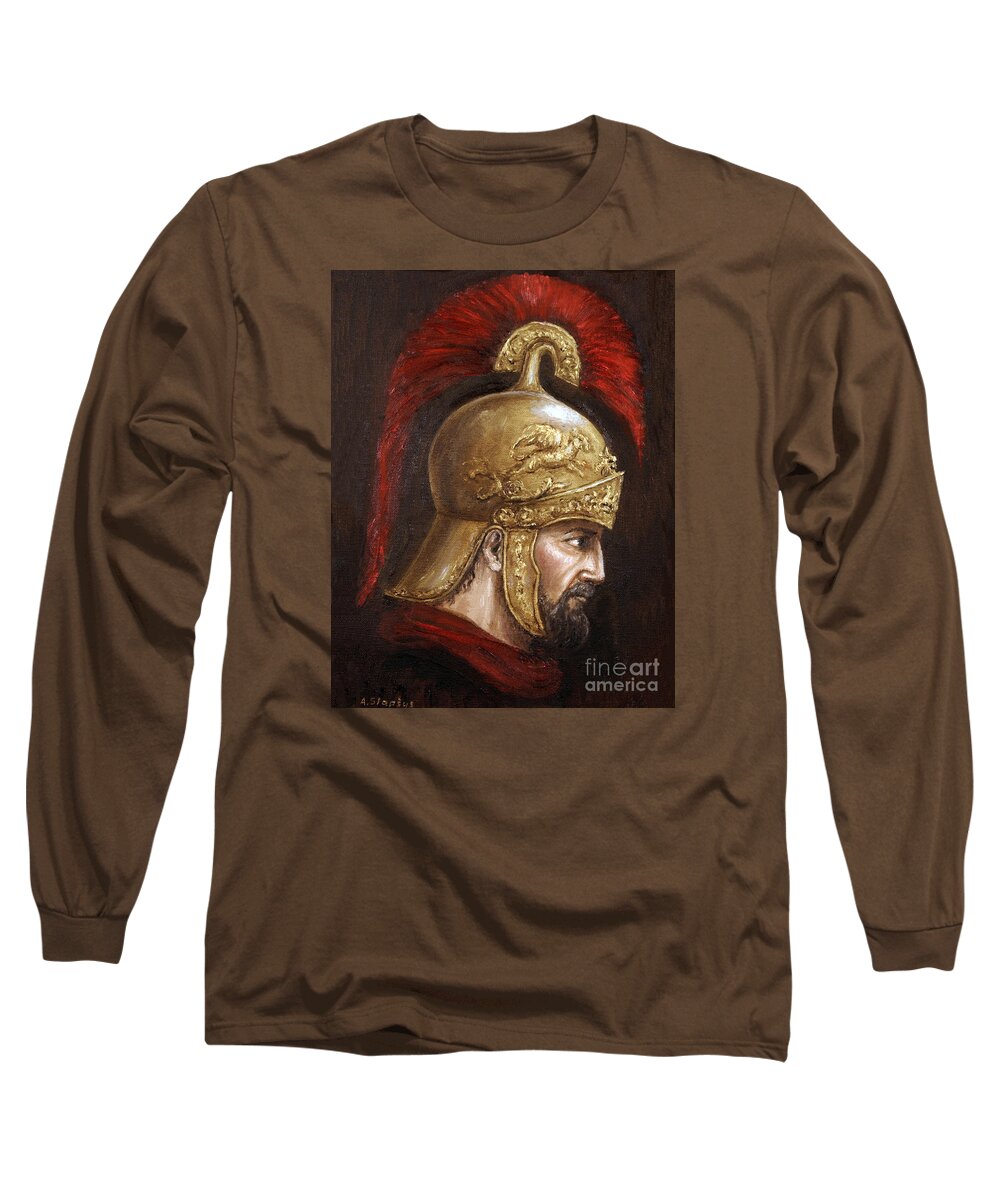 Warrior Long Sleeve T-Shirt featuring the painting Ajax by Arturas Slapsys