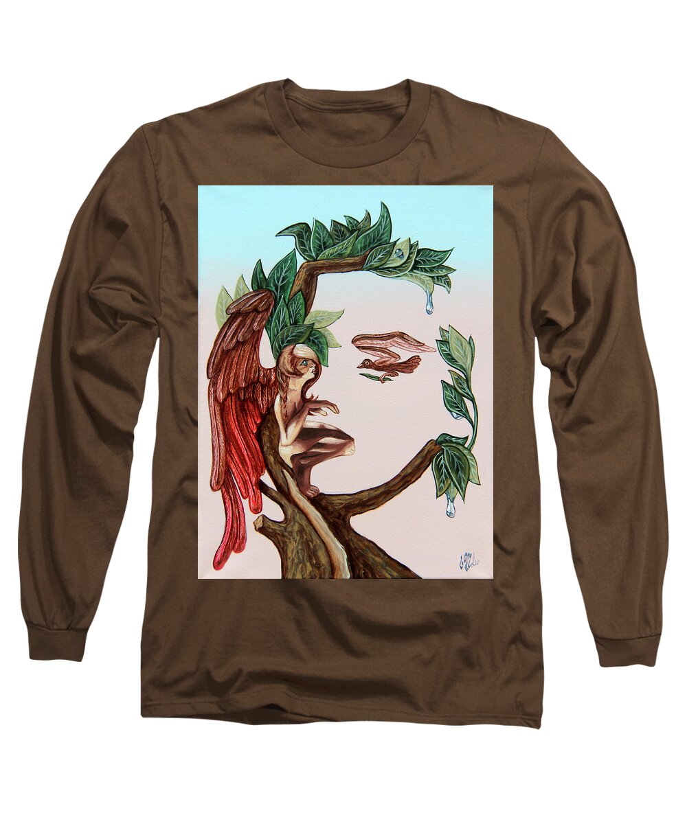 Actress Long Sleeve T-Shirt featuring the painting Angel, watching the reincarnation of Marilyn Monro. Op.2769 by Victor Molev