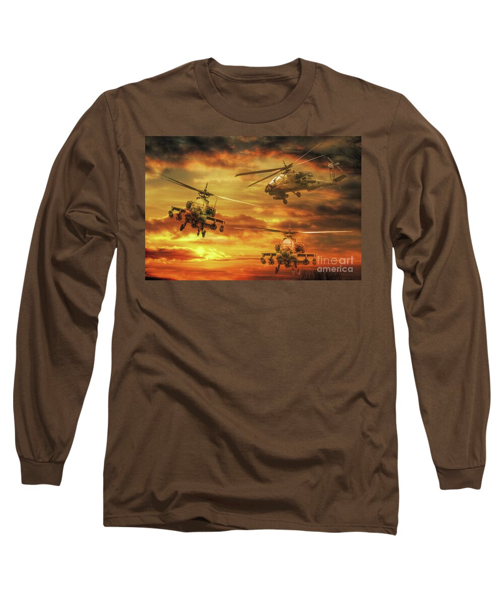 Apache Attack Long Sleeve T-Shirt featuring the digital art Apache Attack by Randy Steele