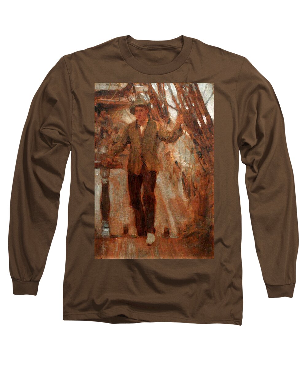 Break Long Sleeve T-Shirt featuring the painting At the Break of the Poop by Henry Scott Tuke