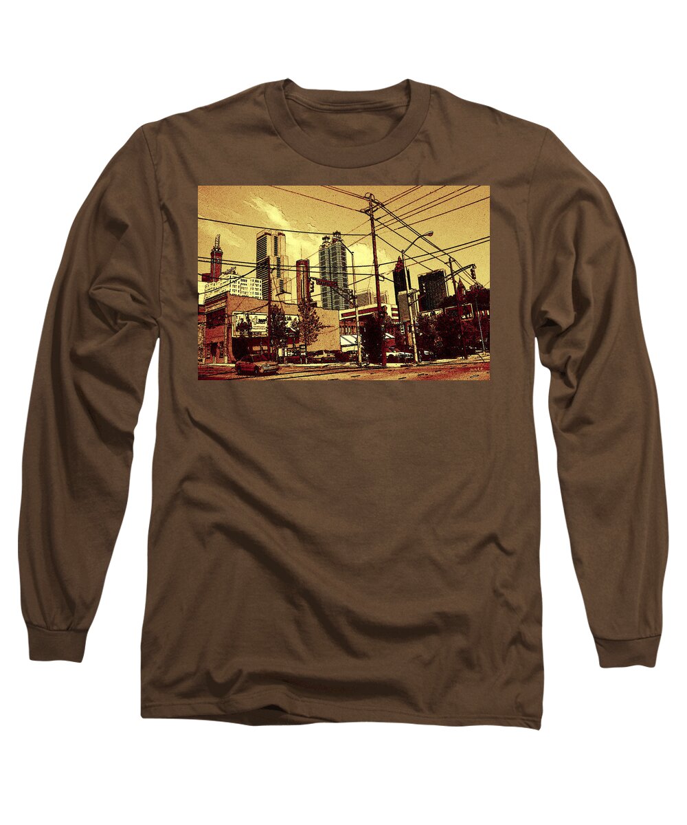 Atlanta Long Sleeve T-Shirt featuring the drawing Atlanta Skyline 99 - Cola City by Peter Potter