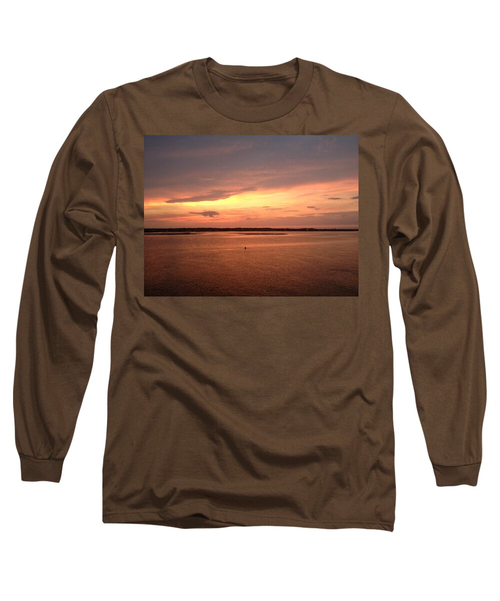 Bay Sunset Maryland Ocean Water Sun Sea Light City Town Long Sleeve T-Shirt featuring the photograph Bay Sunset 2 by Tori Omatick