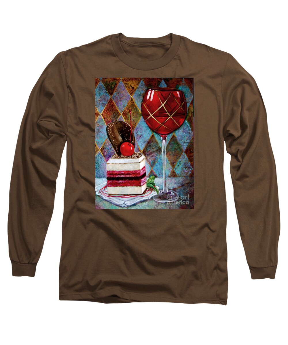 Vino Long Sleeve T-Shirt featuring the painting Black Cherry Tiramisu by Geraldine Arata