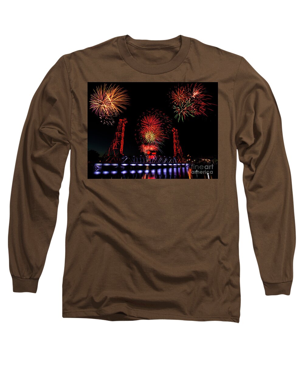 Fireworks Long Sleeve T-Shirt featuring the photograph Bridge 13 Canada Day by JT Lewis