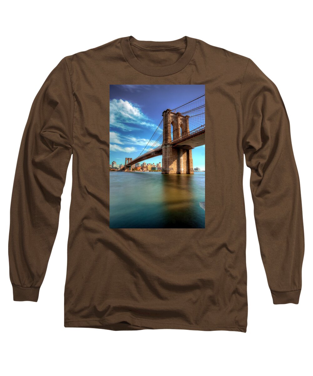 Brooklyn Bridge New York City Landmark History High Dynamic Range Long Slow Shutter Canon 6d Long Sleeve T-Shirt featuring the photograph Brooklyn Bridge by Paul Watkins