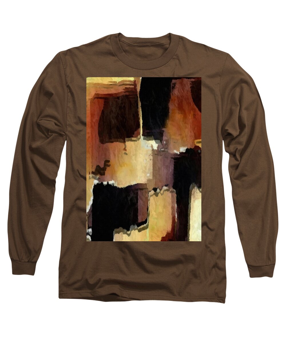 Photograph Long Sleeve T-Shirt featuring the digital art Brown Black Block Abstract by Delynn Addams