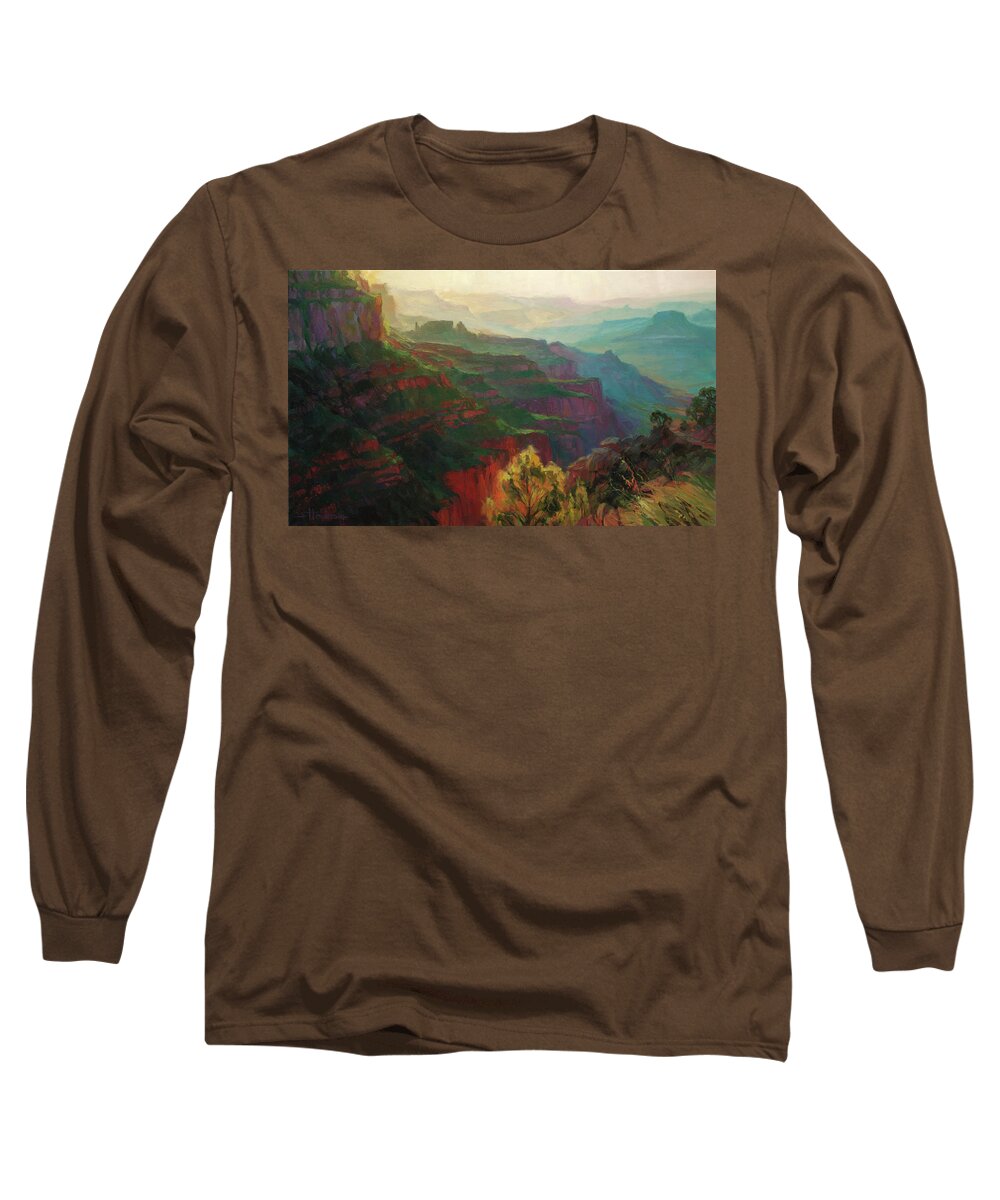 Canyon Long Sleeve T-Shirt featuring the painting Canyon Silhouettes by Steve Henderson