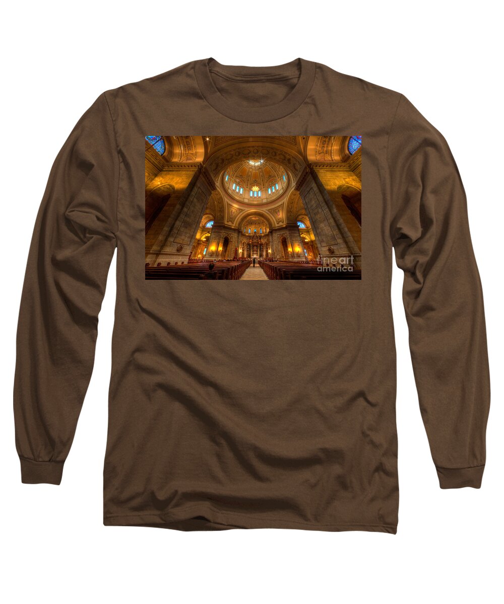 Architecture Long Sleeve T-Shirt featuring the photograph Cathedral of St Paul Wide Interior St Paul Minnesota by Wayne Moran